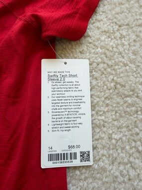 Women’s Lululemon Swiftly Tech Short Sleeve 2.0 Shirt Red Size 14 NWT